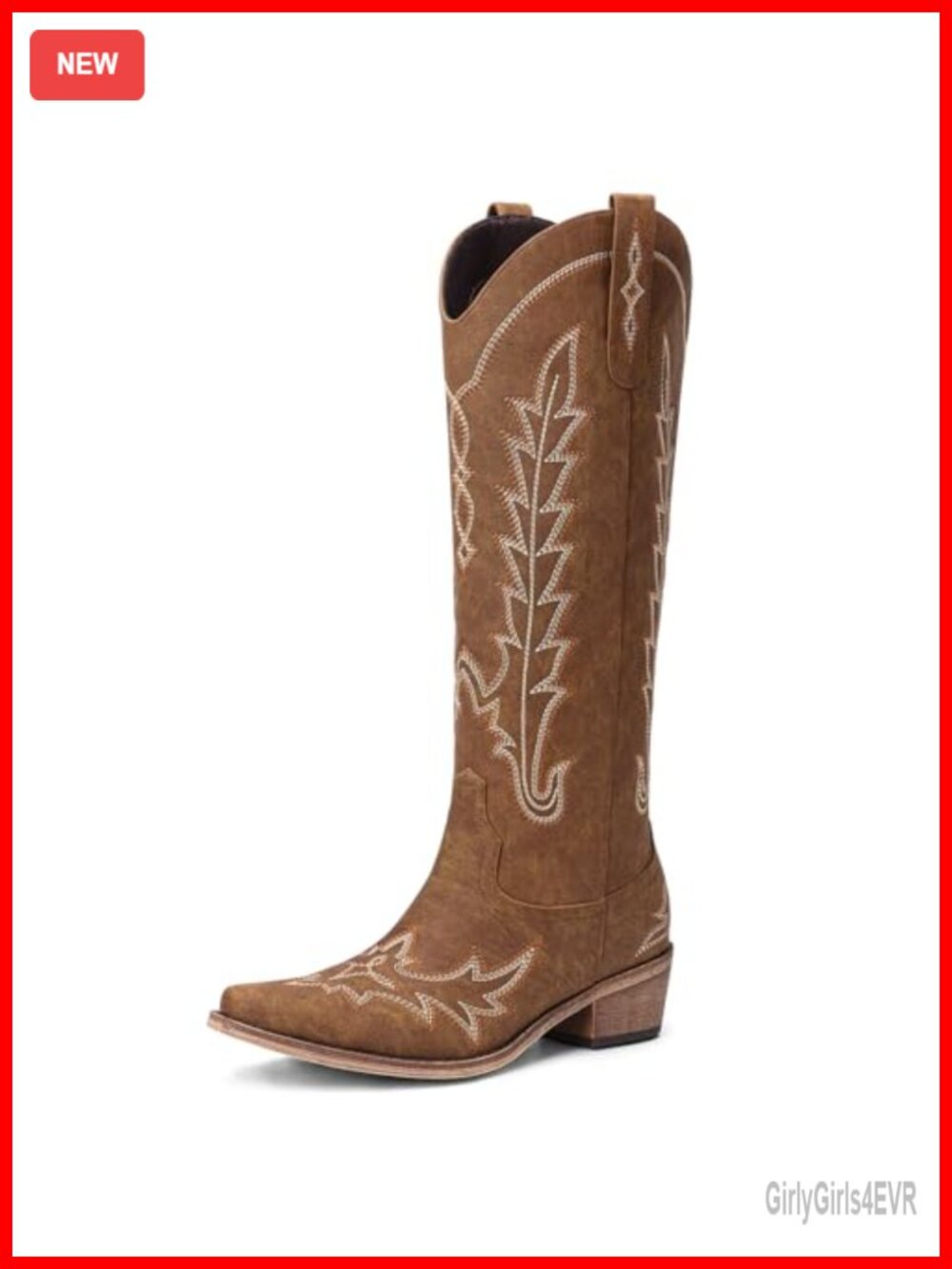 Knee High Pointed Toe Chunky Heel Western Cowgirl Boots
